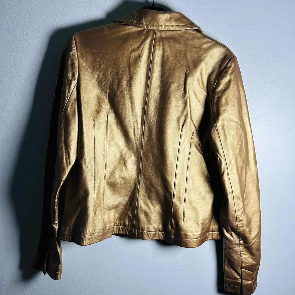 Black Rivet Y2K Bronze Metallic Leather Blazer Jacket Women's L Statement Piece - Picture 2 of 6